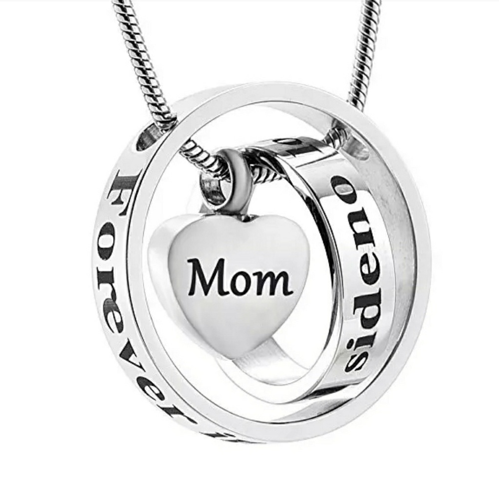Two Circle- heart cremation urn necklace